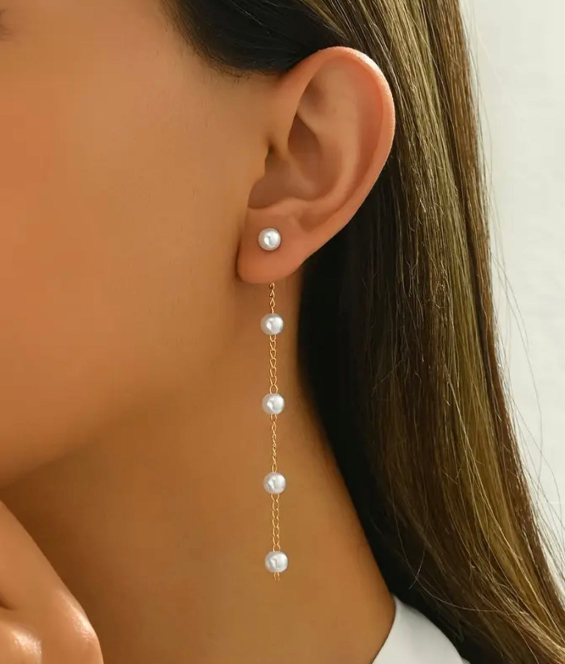 2pcs Elegant Pearl Drop Earrings for Women – Long Dangle Design with Iron Posts, Versatile All-Season Jewelry for Daily and Formal Wear