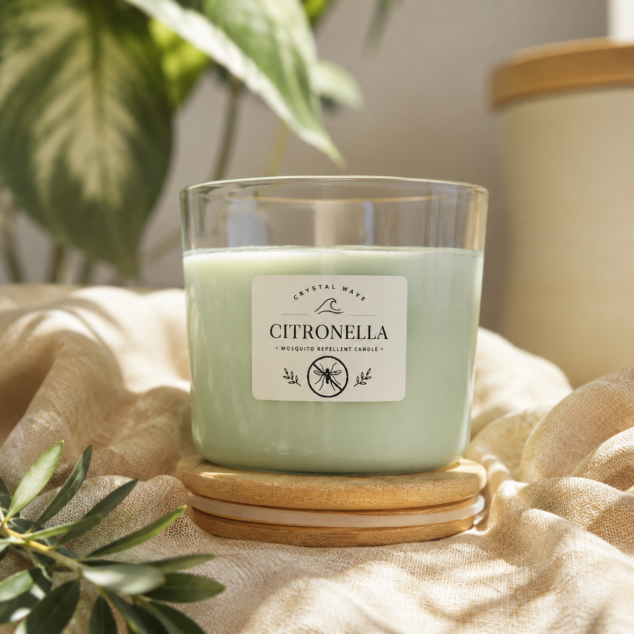 Crystal Wave Citronella Candle | Mosquito Repellent Soy Blend Candle with Bamboo Lid