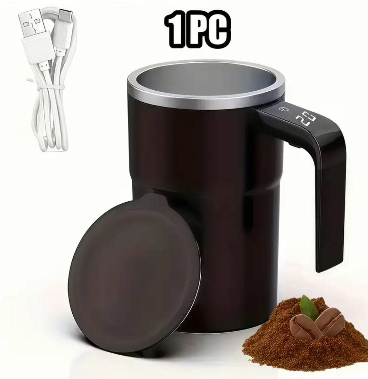 USB Electric Coffee Mug with Digital Temperature Display & Self-Stirring Function – Rechargeable Travel Cup for Hot Drinks