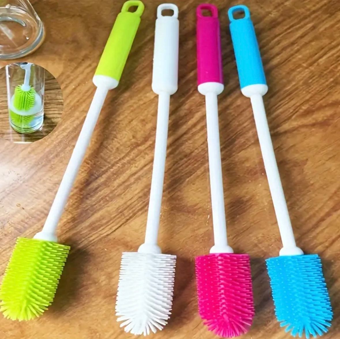 360° Rotating Silicone Cleaning Brush – Long Handle, Reusable Bottle, Cup & Container Cleaner