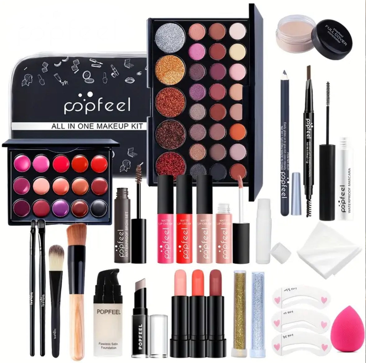 POPFEEL All-in-One Makeup Set – Full Coverage, Long-Lasting Formula | Eyes, Lips & Face Kit for Daily Glam or Holiday Looks