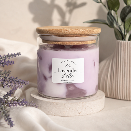 Crystal Wave Lavender Latte Candle | Luxury Soy Blend Scented Candle with Bamboo Lid