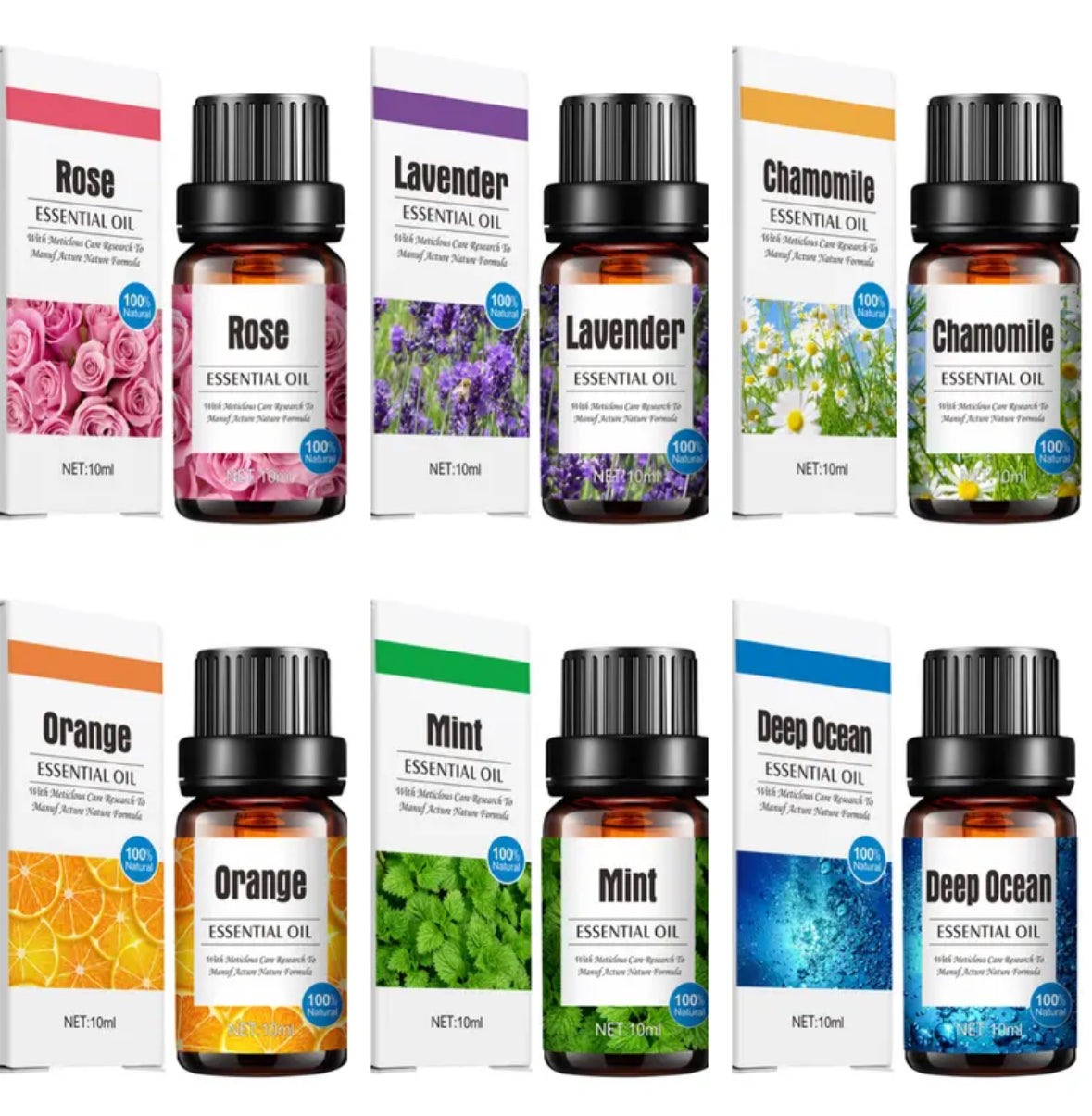 Essential Oil Set – Lavender, Lemon, Mint, Chamomile, Deep Sea & Rose Oils for Diffusers and Humidifiers, Aromatherapy Collection