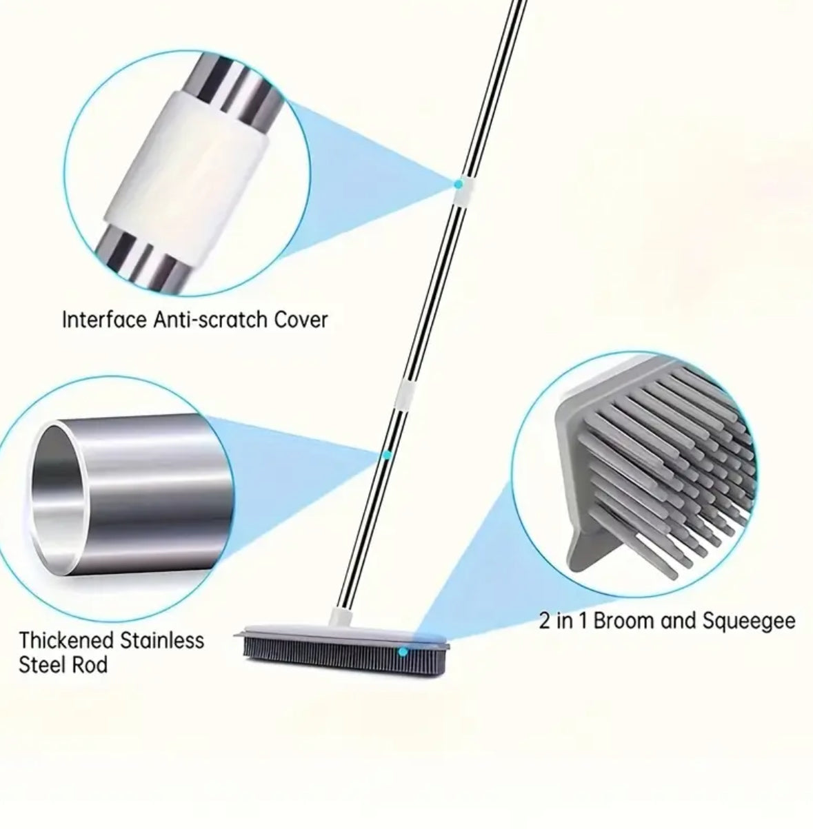 2-in-1 Rubber Broom & Squeegee – Effortless Pet Hair Remover for Carpets, Hardwood & Tiles | Stainless Steel Handle | Ideal for Cats & Dogs | Manual, Non-Electric Cleaning Tool