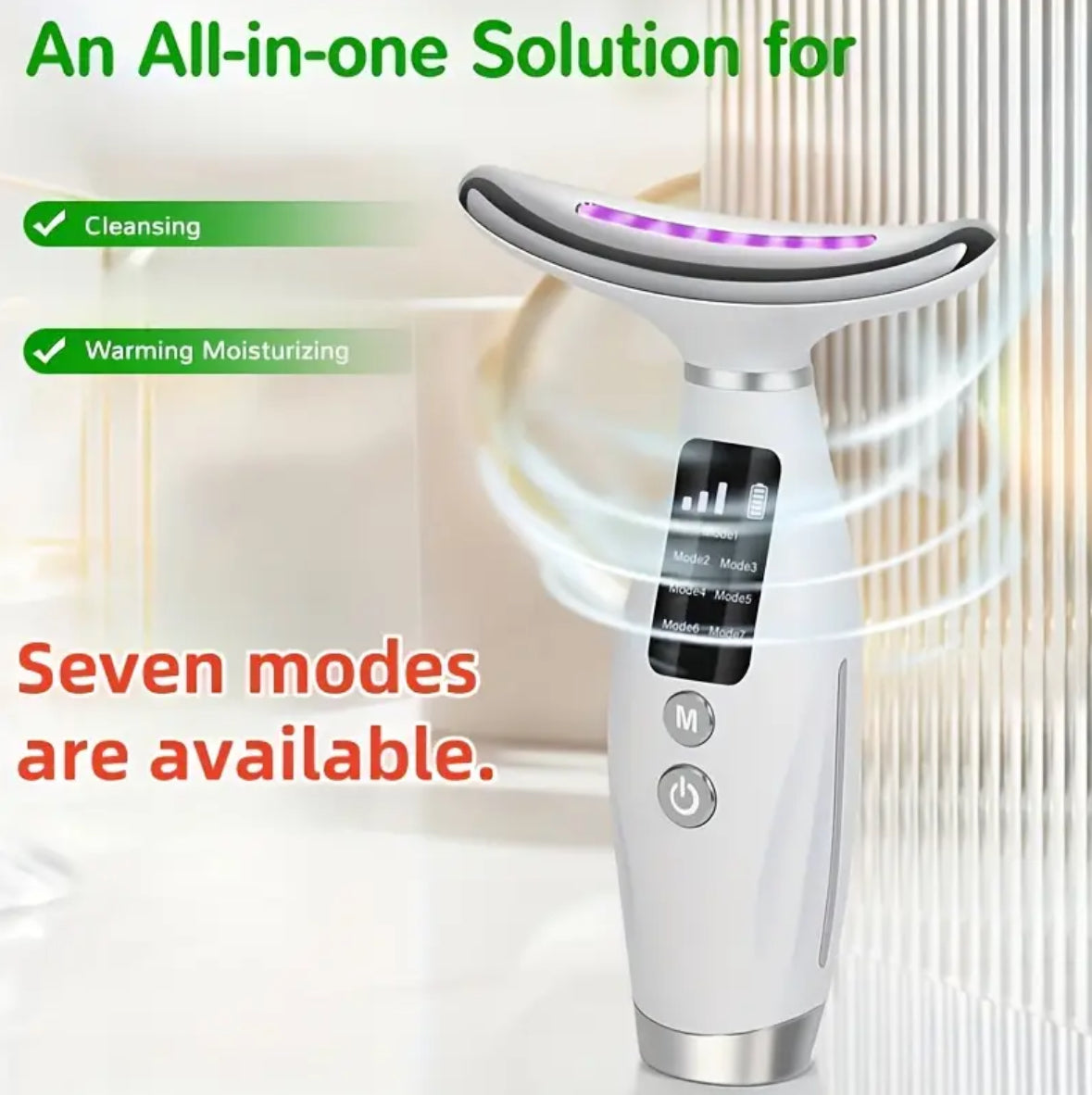 Rechargeable Facial & Neck Massager – 7 Modes, USB Charging, Vibrating & Heating Skincare Device