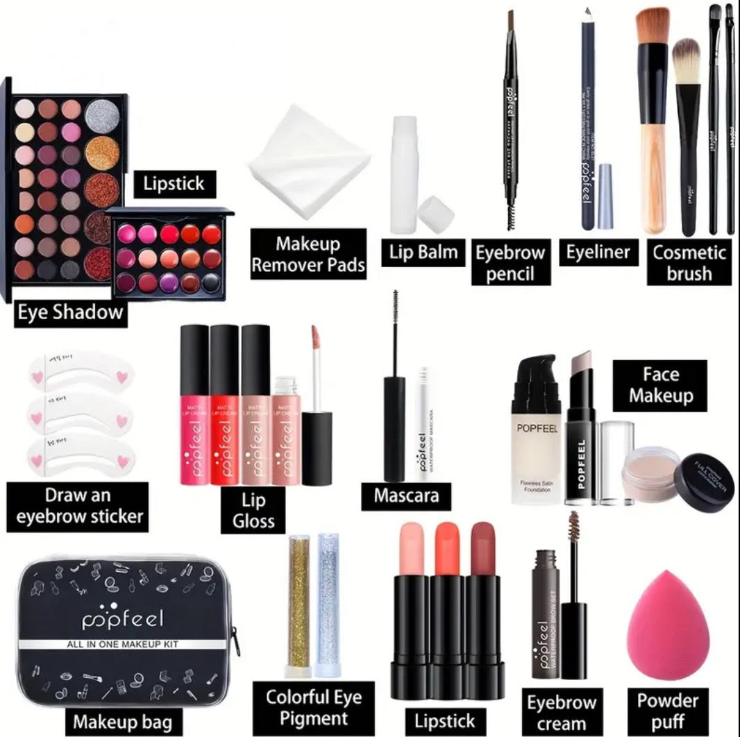 POPFEEL All-in-One Makeup Set – Full Coverage, Long-Lasting Formula | Eyes, Lips & Face Kit for Daily Glam or Holiday Looks