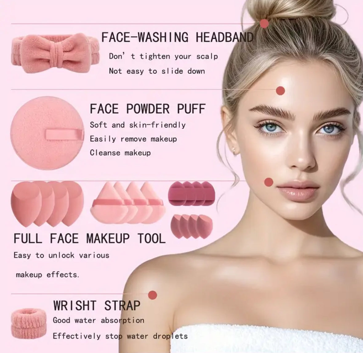 19pcs Makeup Sponge & Headband Set – Multi-Functional Beauty Tools for Foundation, Concealer, and Powder