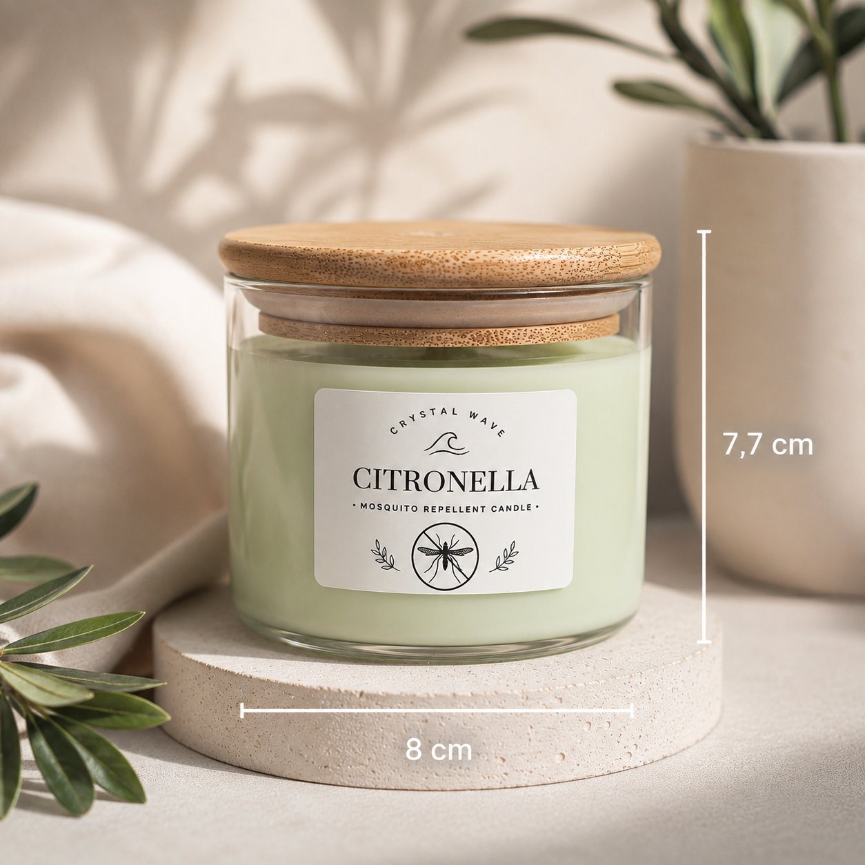Crystal Wave Citronella Candle | Mosquito Repellent Soy Blend Candle with Bamboo Lid
