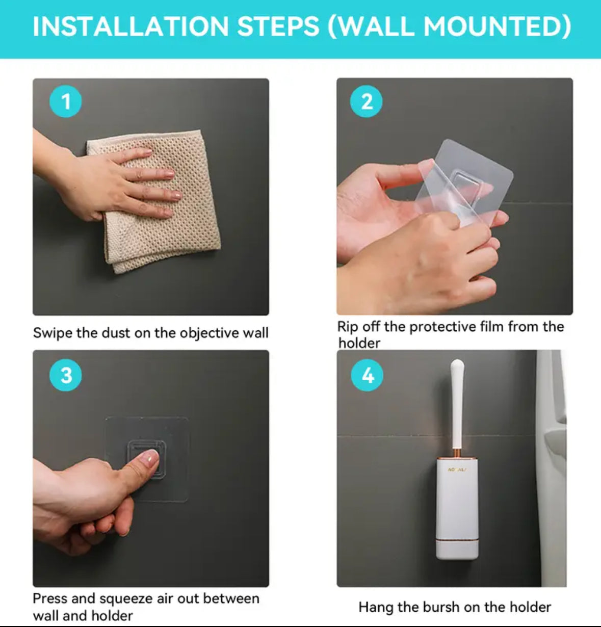 Aokala Toilet Brush & Holder Set – Modern Bathroom Cleaning Accessory with Long Ergonomic Handle – Deep Cleaning Toilet Bowl Brush (Black & White)