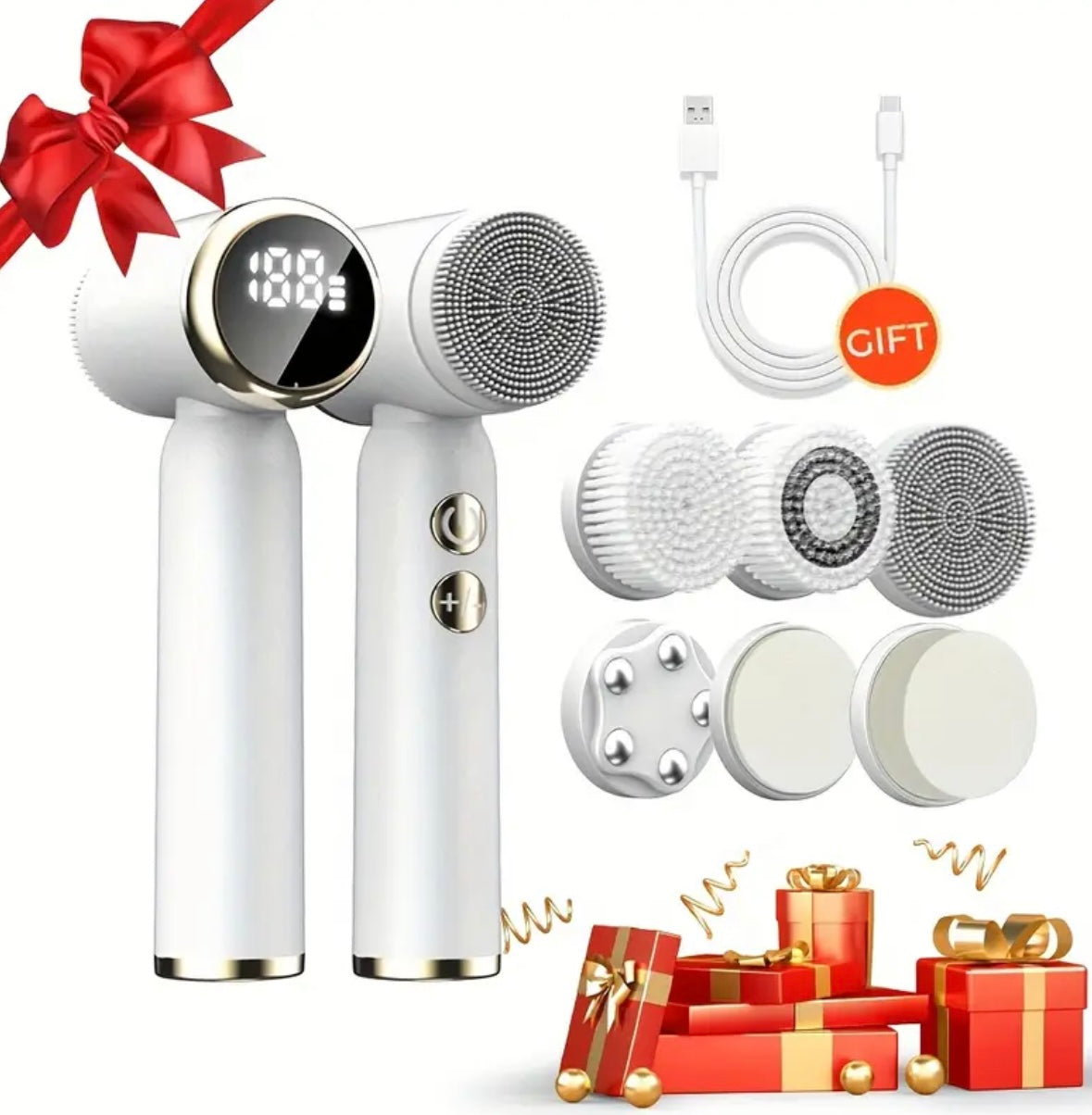 6-in-1 Electric Facial Cleansing Brush – Deep Pore Cleanser, Gentle Exfoliating & Massaging Spin Brush with Soft Bristles for Daily Skincare Routine, Handheld Multifunctional Face Scrubber