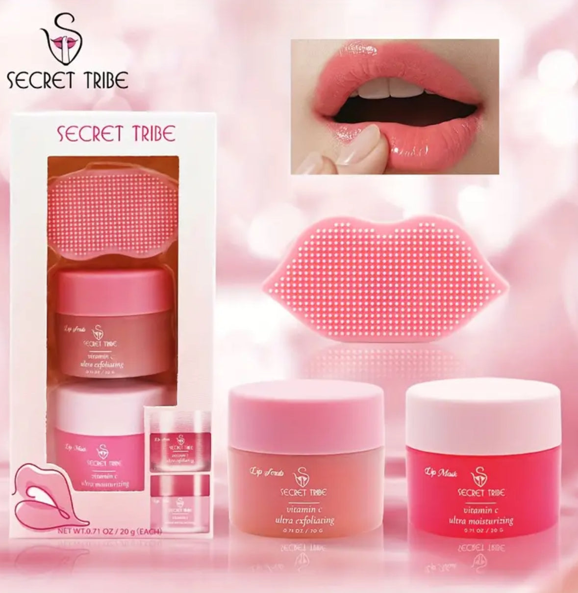 Secret Tribe 3-Piece Lip Care Set – Balm, Scrub & Brush for Moisturized, Smooth Lips