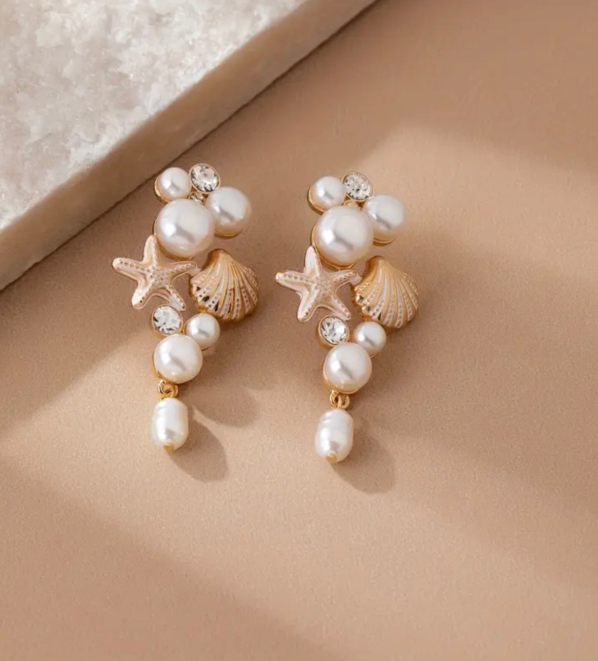 Ocean Pearl Starfish Drop Earrings