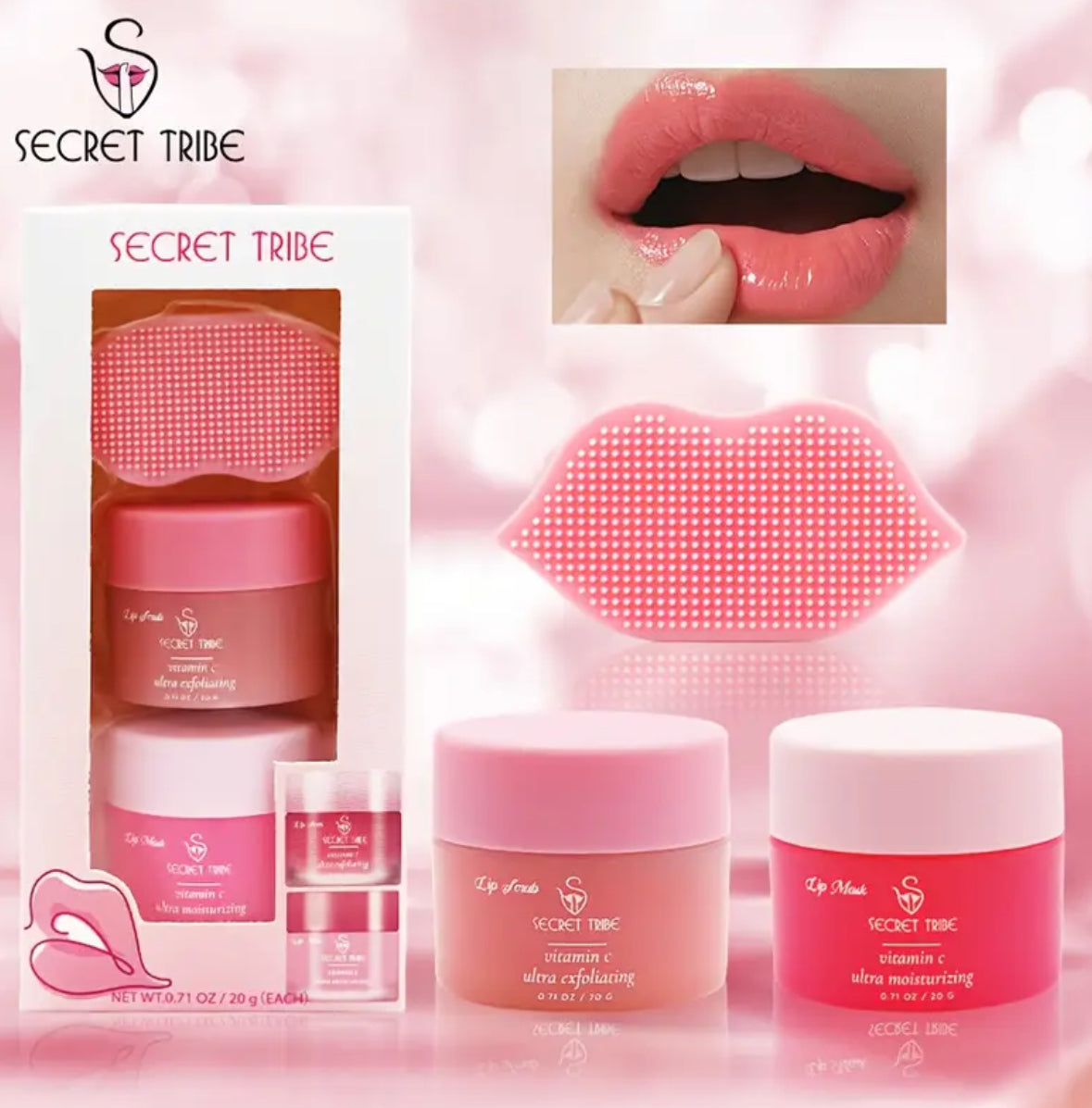 Secret Tribe 3-Piece Lip Care Set – Balm, Scrub & Brush for Moisturized, Smooth Lips
