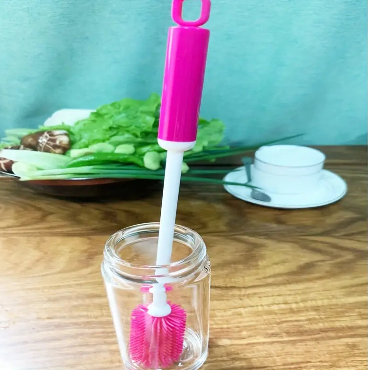 360° Rotating Silicone Cleaning Brush – Long Handle, Reusable Bottle, Cup & Container Cleaner