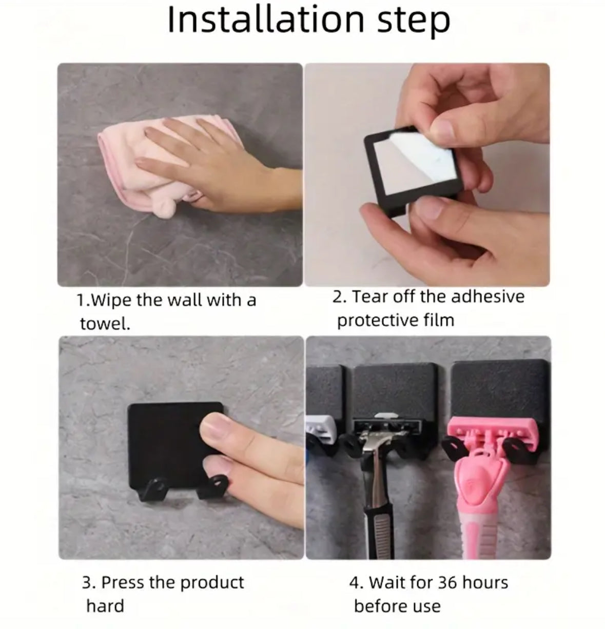 3pcs Bathroom Hooks Set – No Drilling, Self-Adhesive Razor & Hand Towel Holders for Organization & Storage