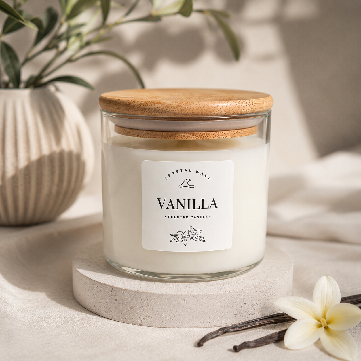 Crystal Wave Vanilla Candle | Luxury Soy Blend Scented Candle with Bamboo Lid